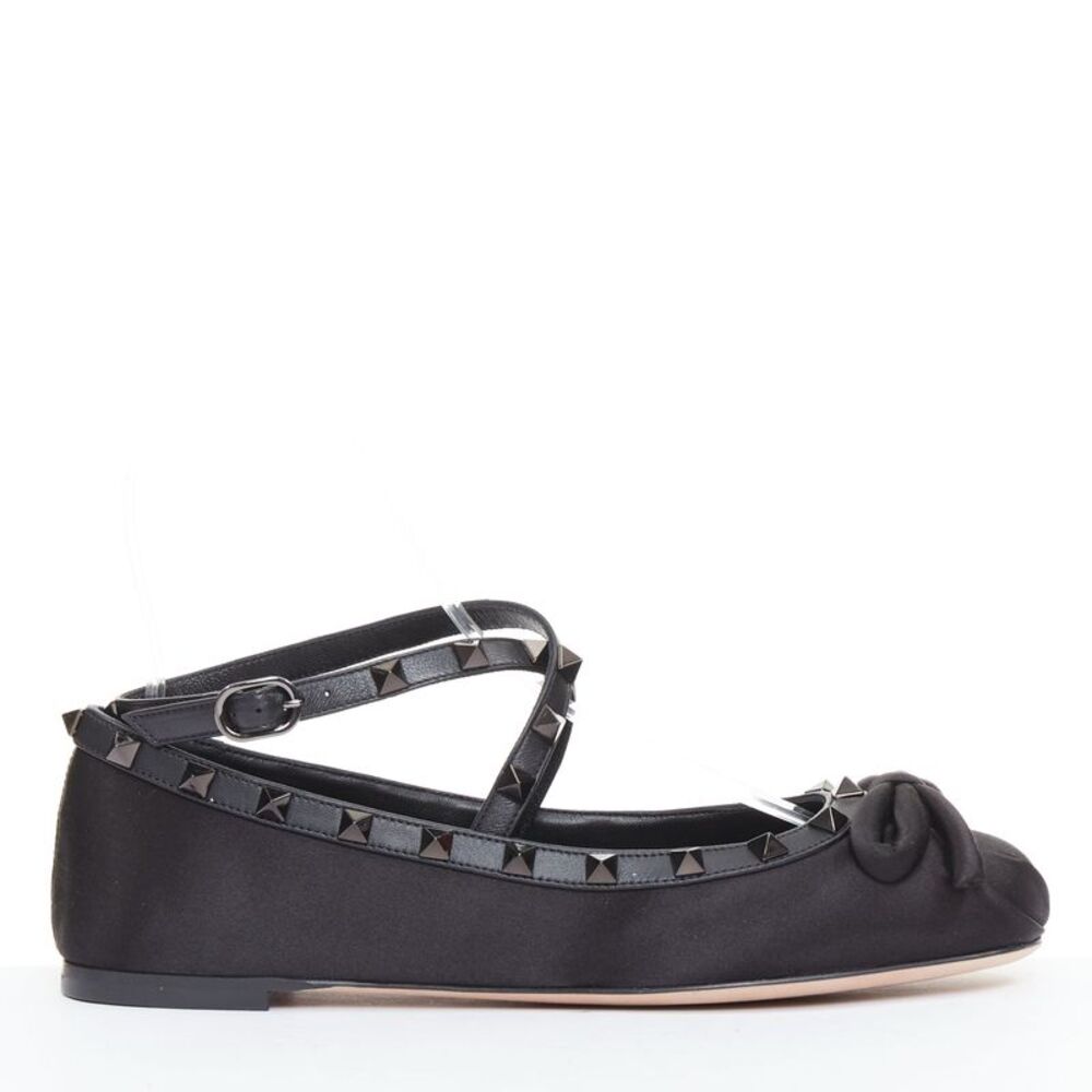 Valentino Rockstud satin leather trim studded ballet flats